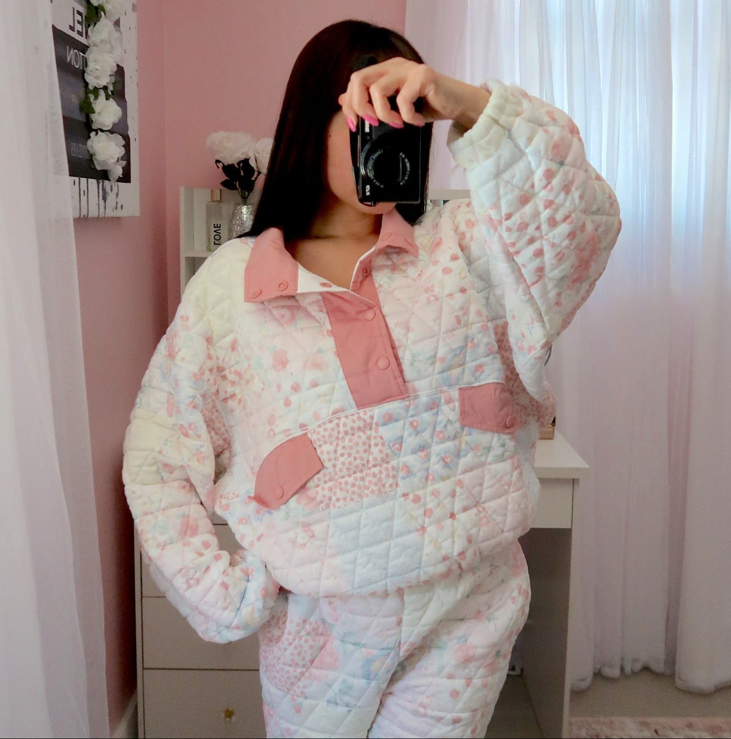 Quilted Pastel Quarter-button Sweater