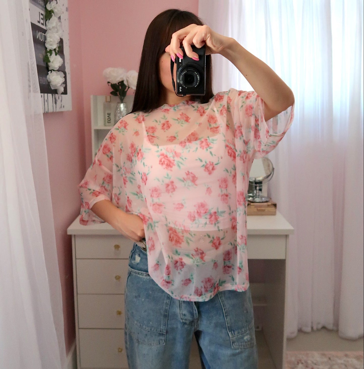 Oversized Mesh Floral Tee