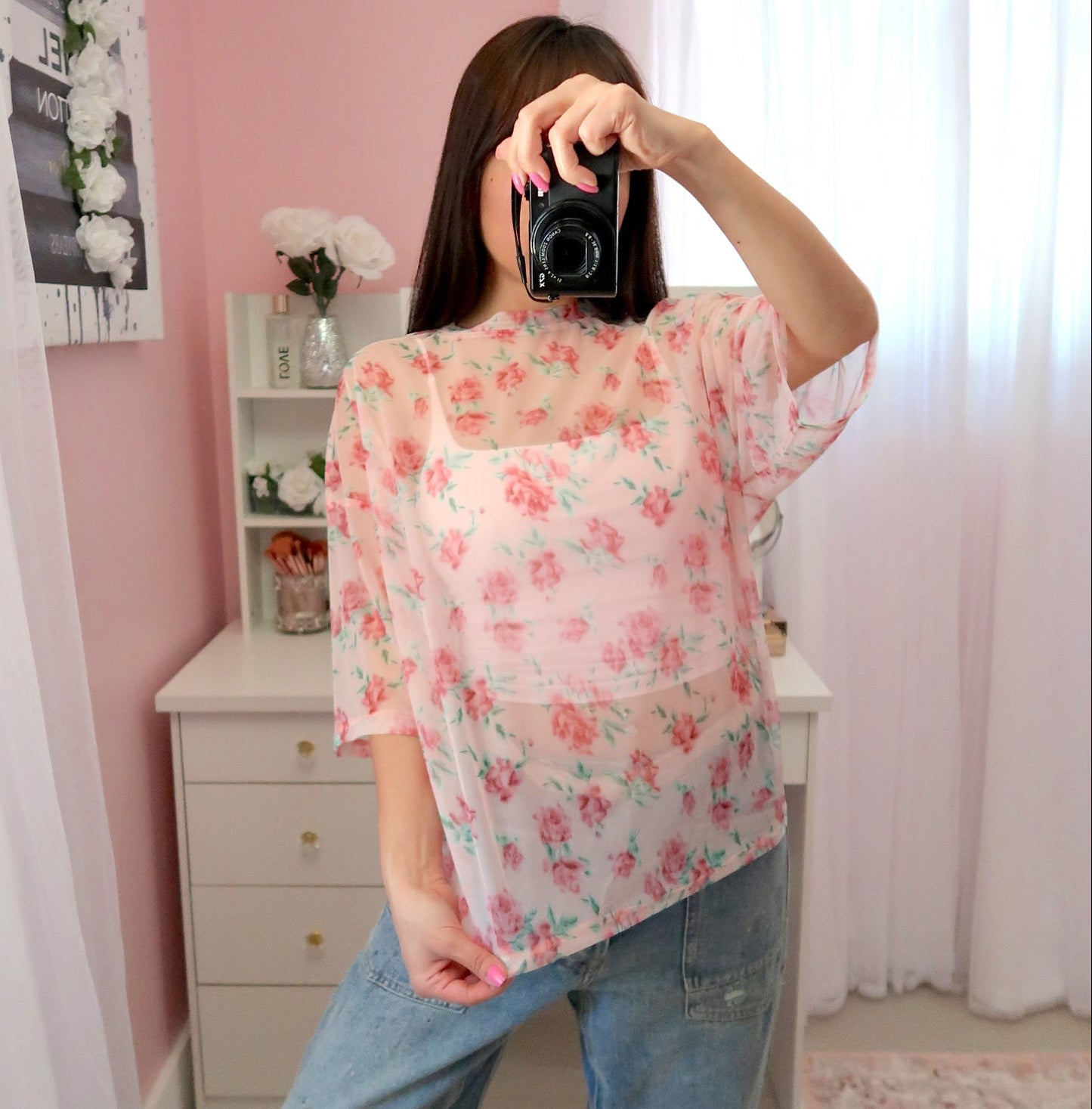 Oversized Mesh Floral Tee