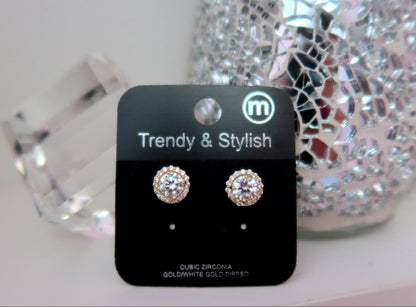 Gold Dipped CZ Halo Stud Earrings (2 colors available)