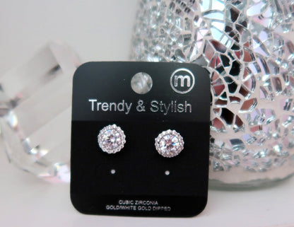 Gold Dipped CZ Halo Stud Earrings (2 colors available)