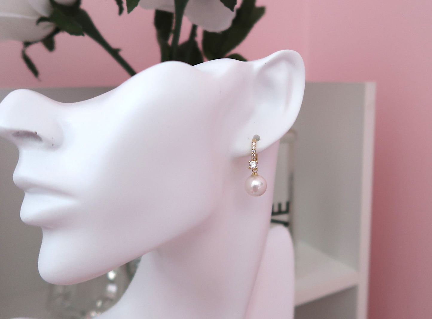 Gold Dipped Pearl Drop Huggies (2 colors available)