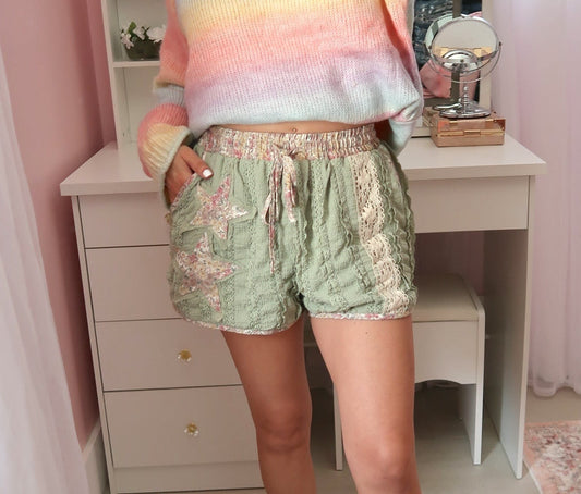 Stars and Ruffle Shorts - Sage