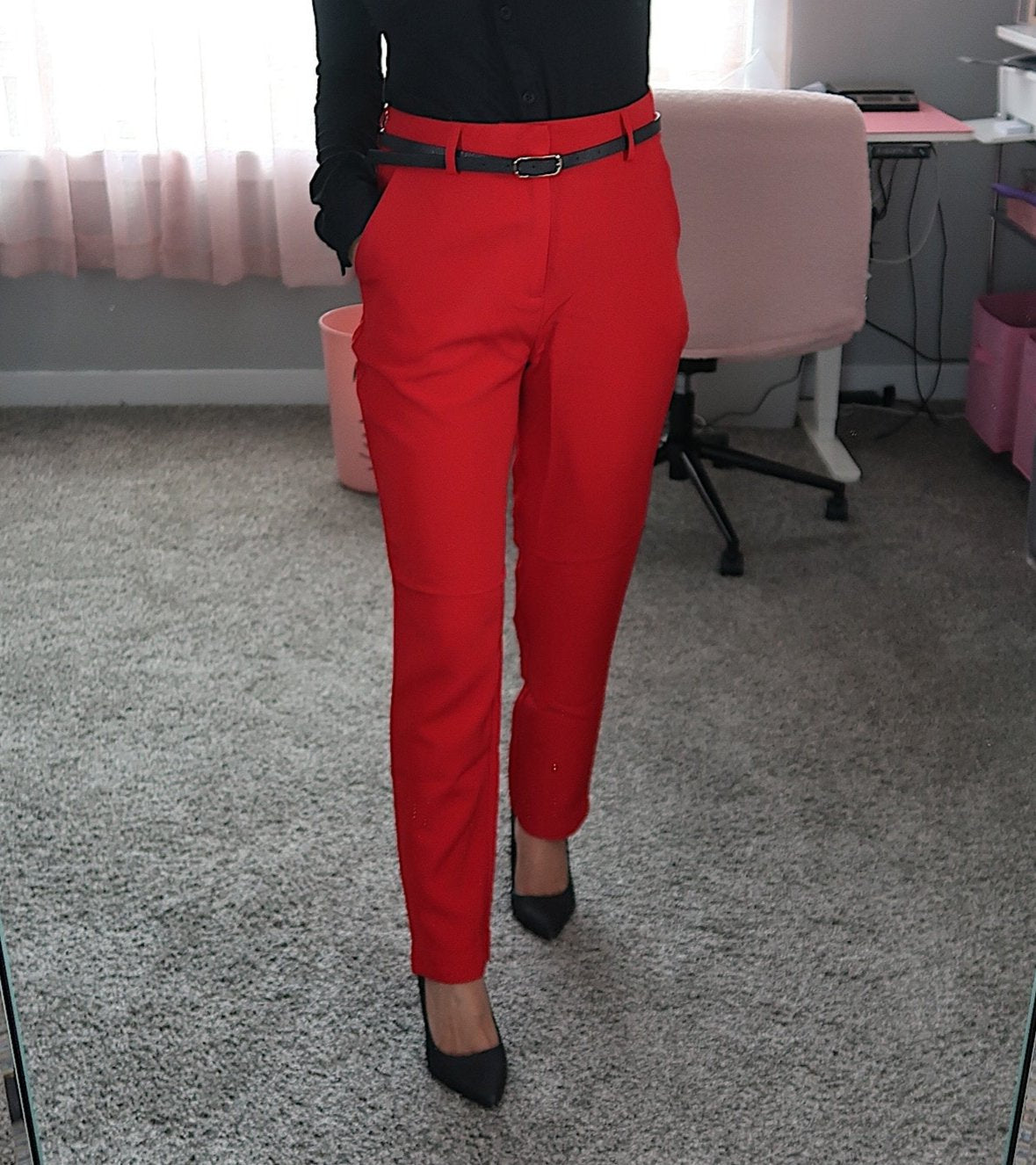 Office Pant With Belt - Red