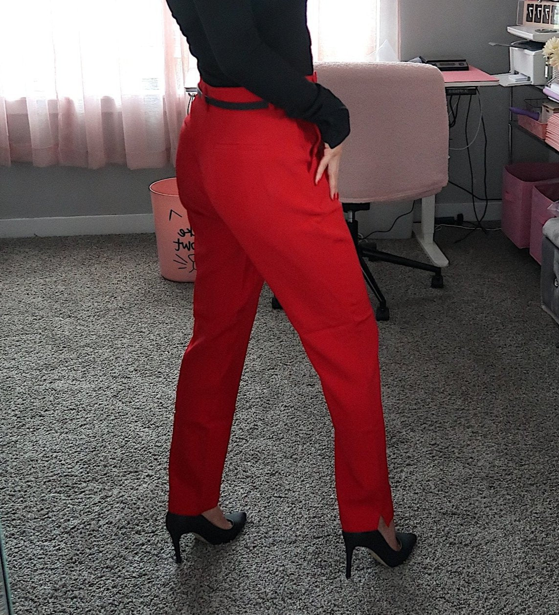 Office Pant With Belt - Red