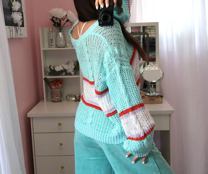 Varsity Summer Top - Ocean Blue