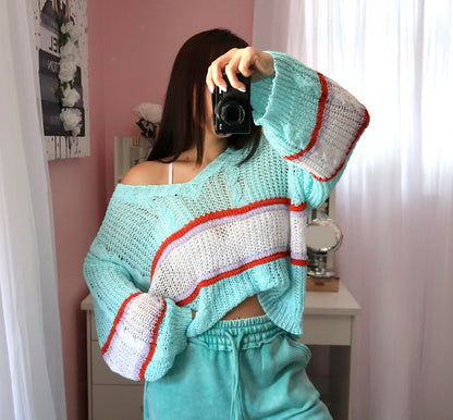Varsity Summer Top - Ocean Blue