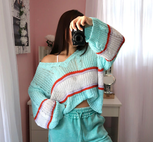 Varsity Summer Top - Ocean Blue