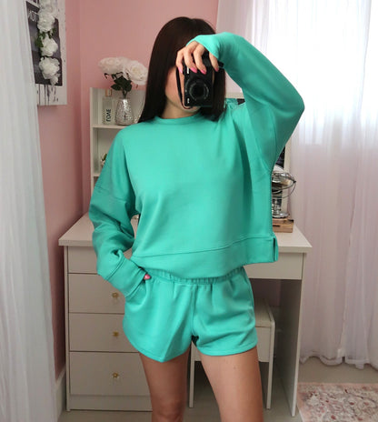 Scuba Sweater + Shorts Set - Turquoise