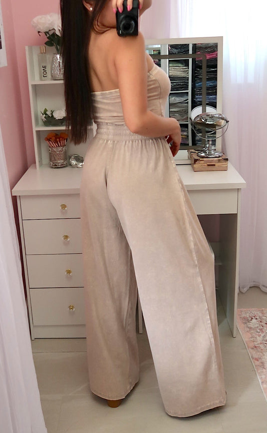 Vintage Wash Pant Romper - Light Mocha (Medium)