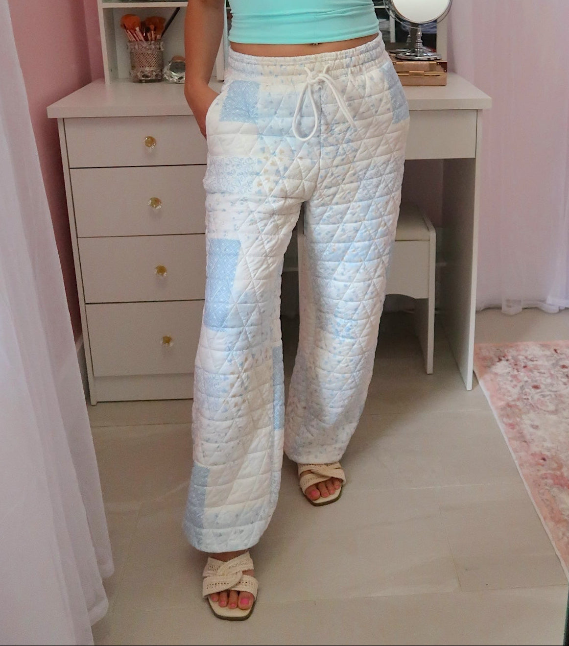 Quilted Pastel Joggers - Baby Blue