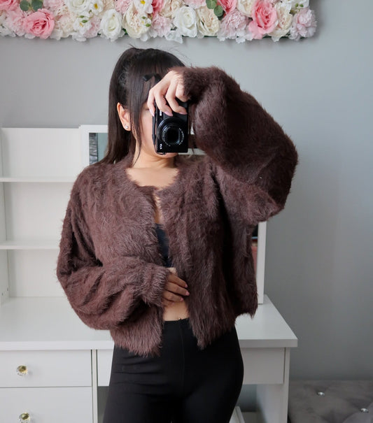 Feather Soft Open Cardigan - Chocolate