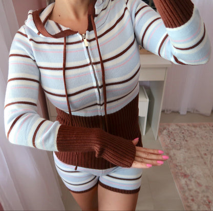 That Girl Set - Blue/Brown Stripes