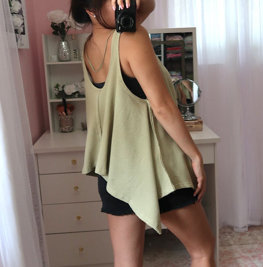 Waffle Trapeze Top - Sage