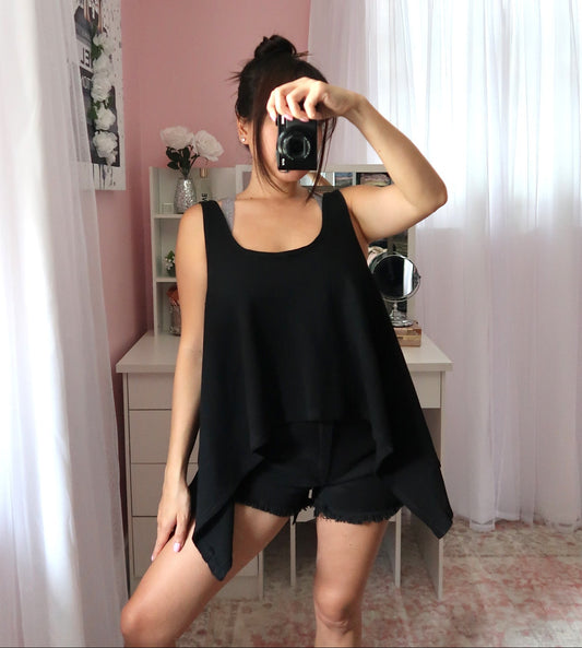 Waffle Trapeze Top - Black