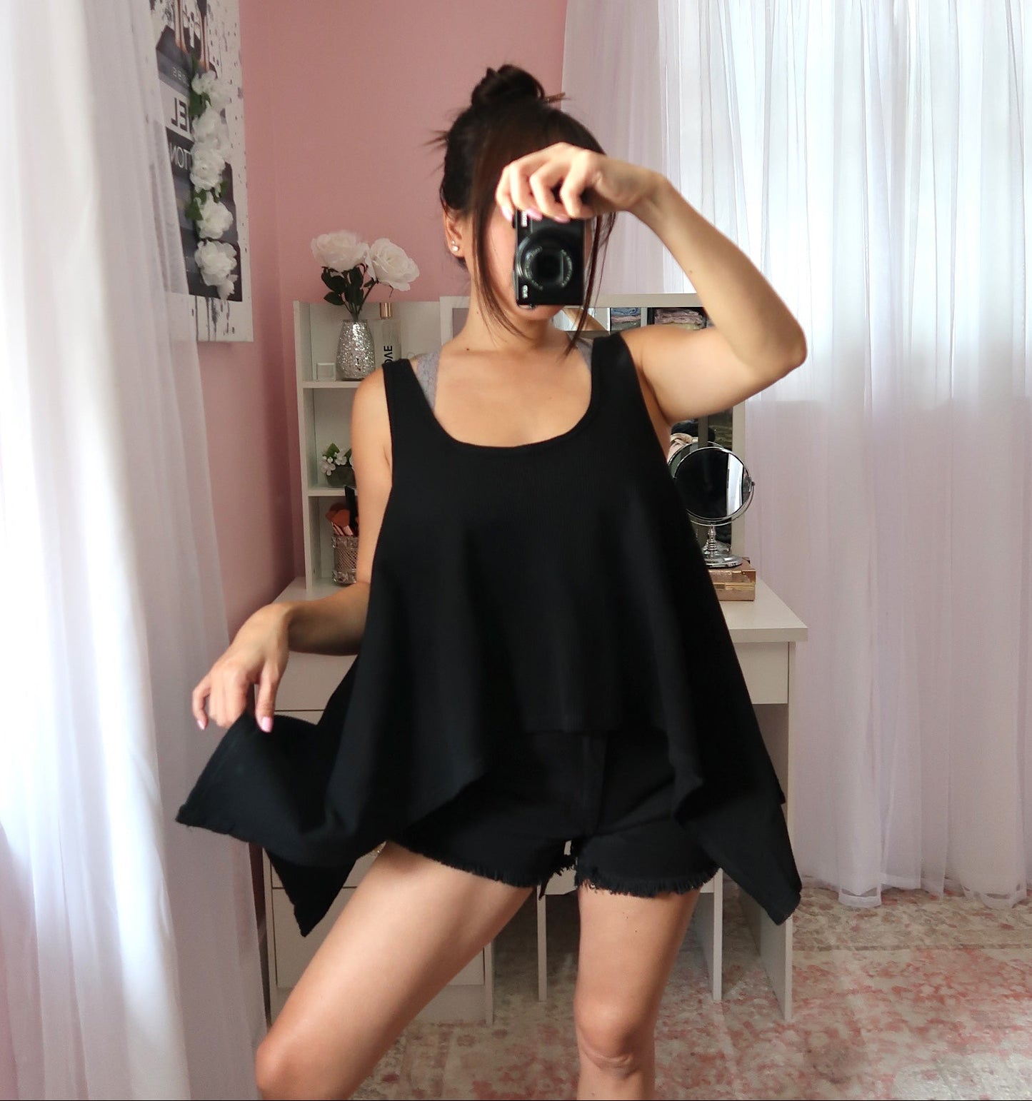 Waffle Trapeze Top - Black