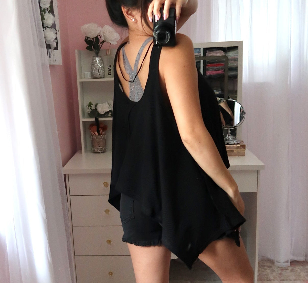 Waffle Trapeze Top - Black