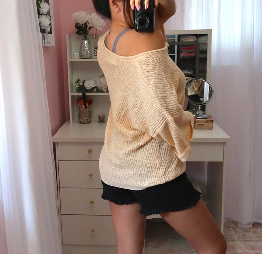 Notch Neck Knit Tee - Peach