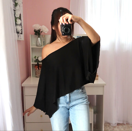 Y2K Shoulder Top - Black