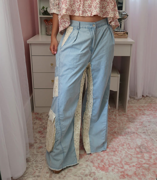 Denim and Eyelet Pants