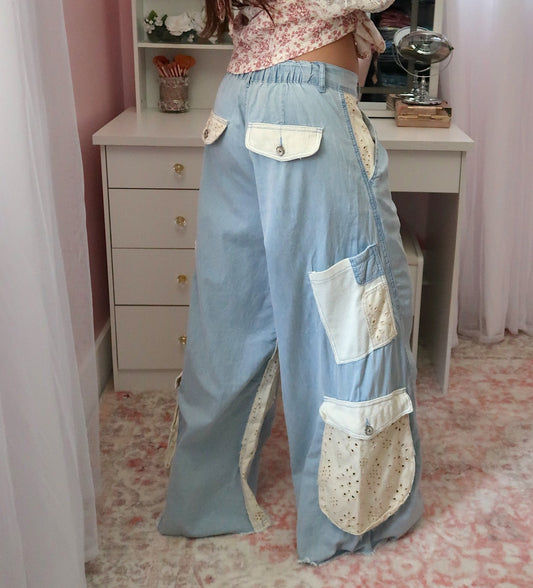 Denim and Eyelet Pants