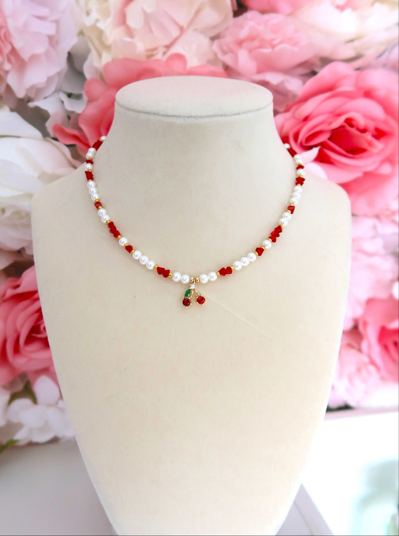 Beaded Cherry Necklace