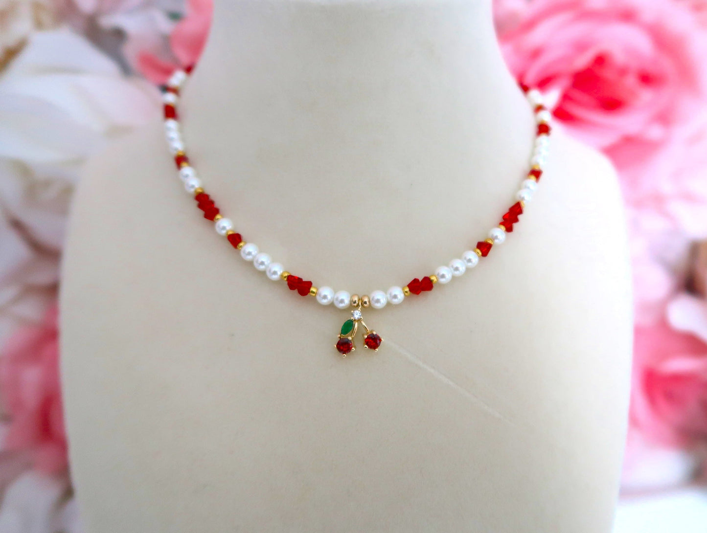 Beaded Cherry Necklace