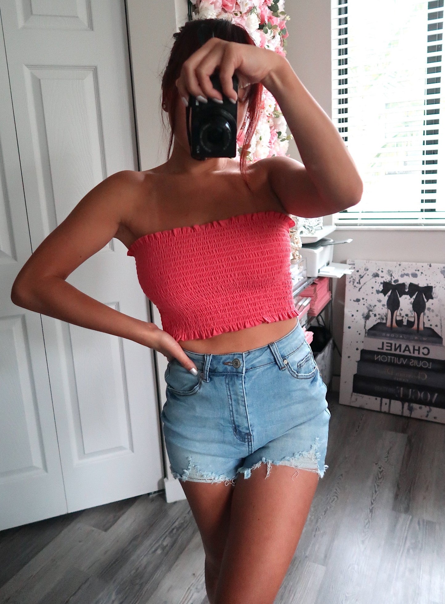 Smocked Cropped Tube Top - Coral