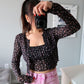 Mesh Floral Cardigan + Tank - Black
