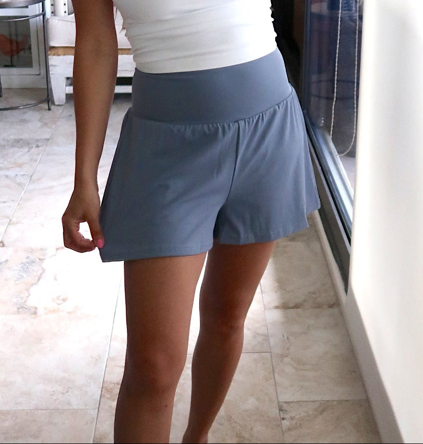 High Waist Gym Shorts - Blue