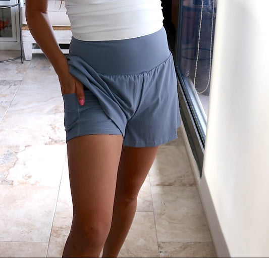 High Waist Gym Shorts - Blue