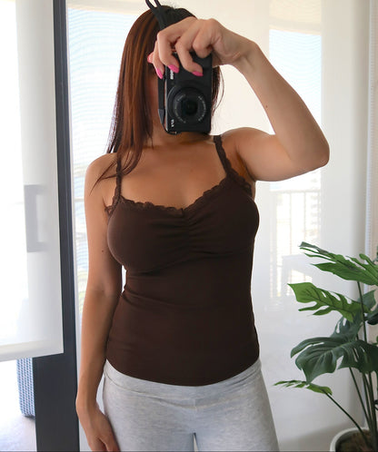 Lace Trim Cami with Built-In Bra (7 colors available)