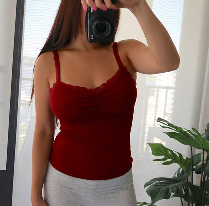 Lace Trim Cami with Built-In Bra (7 colors available)