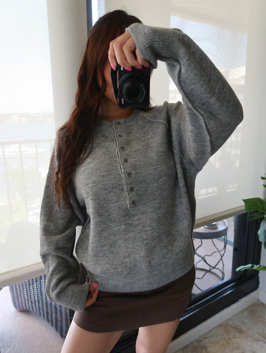 Half Button Henley Sweater (3 colors available)