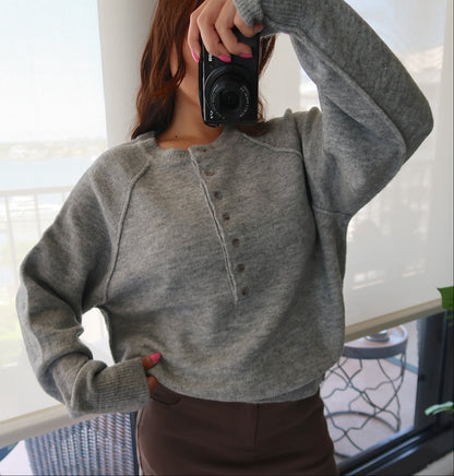 Half Button Henley Sweater (3 colors available)
