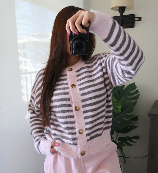 Fuzzy Striped Cardigan (2 colors available)