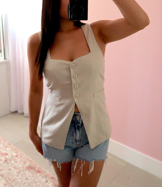 Marlie Back Tie Vest - Oatmeal