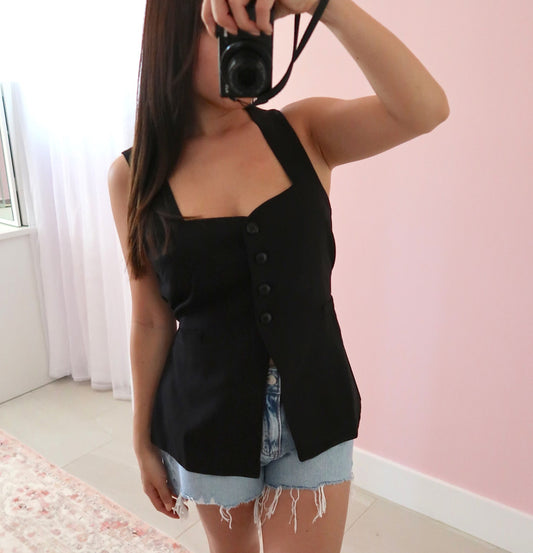 Marlie Back Tie Vest - Black
