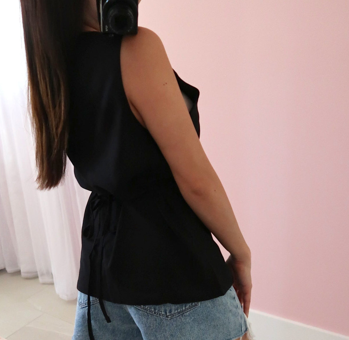 Marlie Back Tie Vest - Black