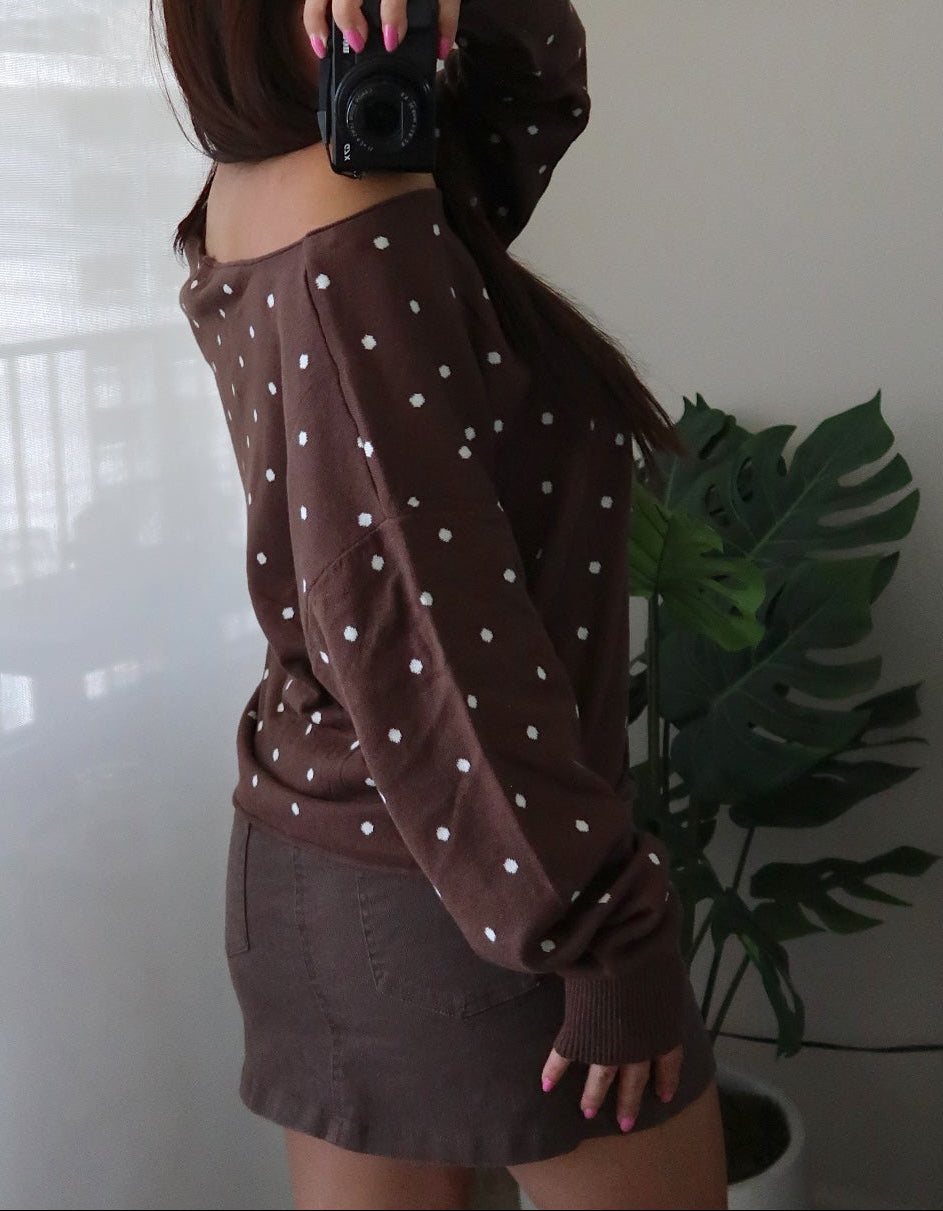 Off Shoulder Polka Dot Sweater (3 colors available)