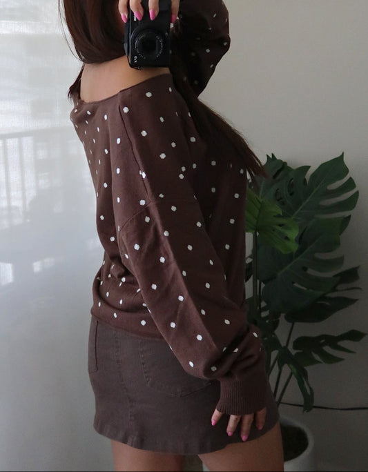 Off Shoulder Polka Dot Sweater (3 colors available)
