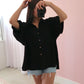 Mila Linen Button Top - Black