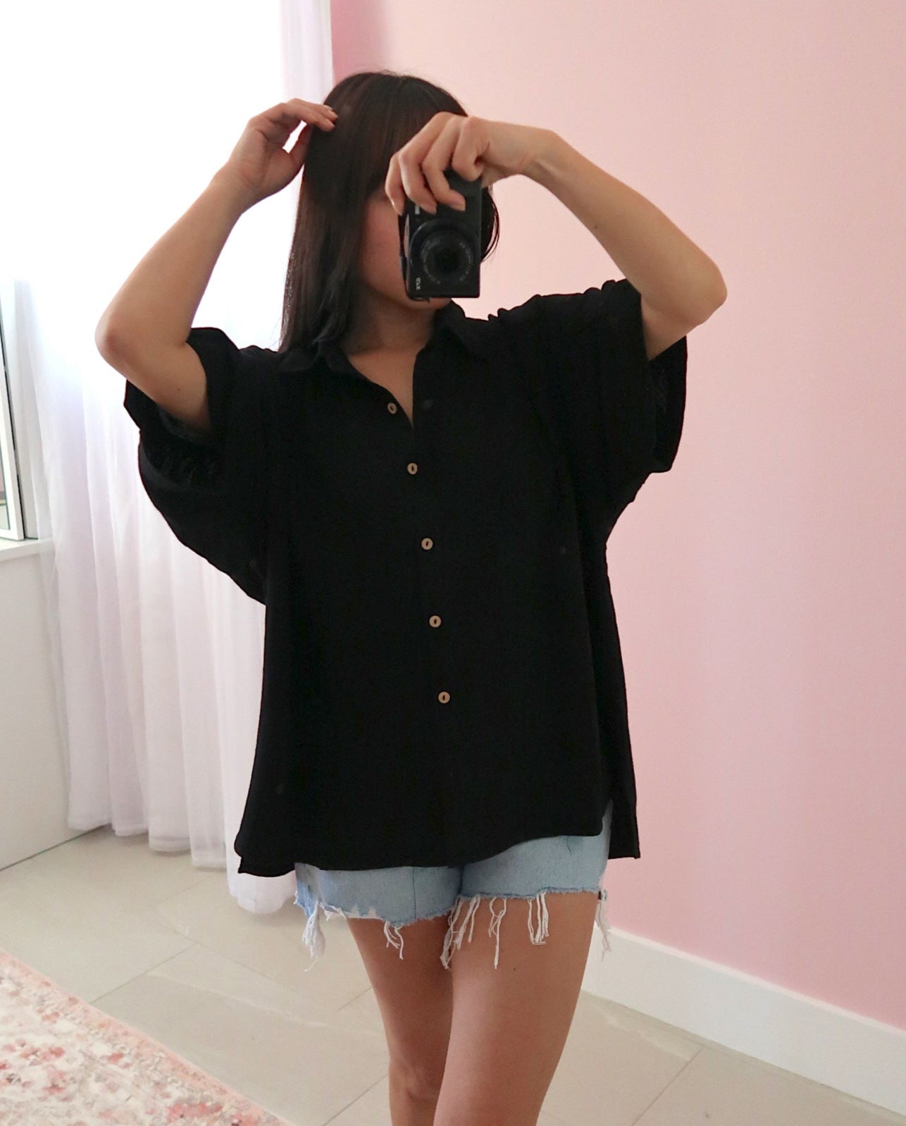 Mila Linen Button Top - Black