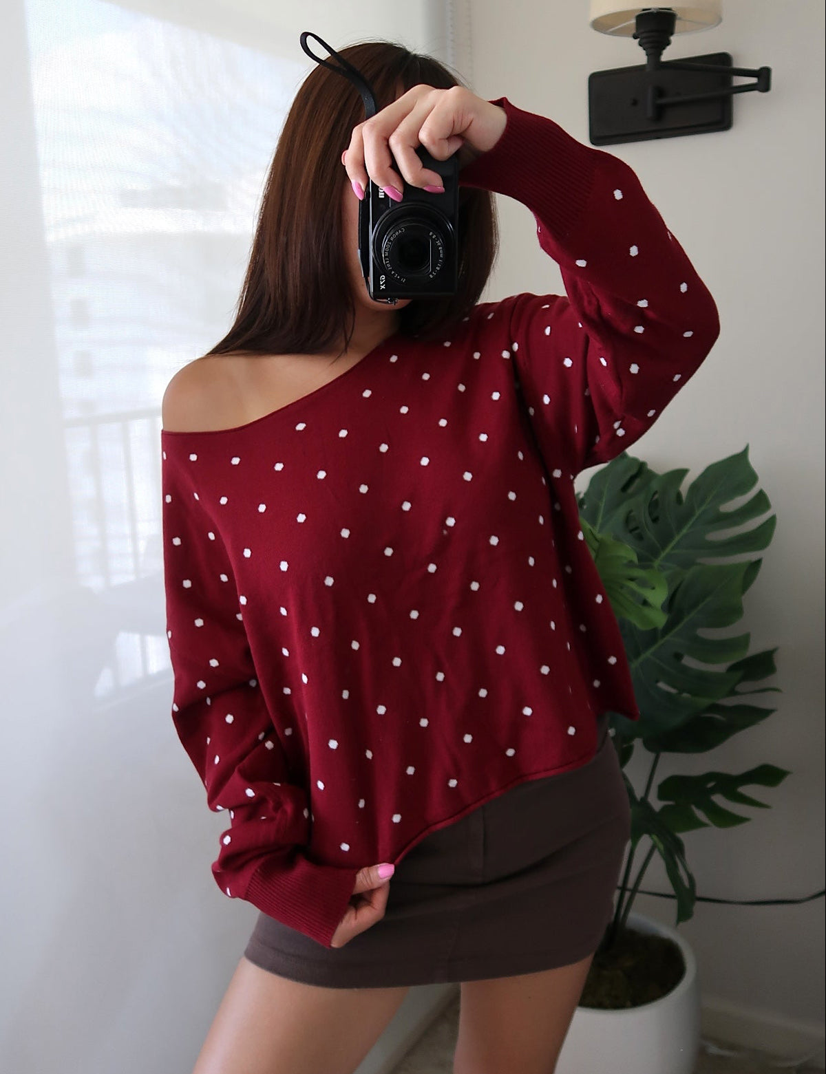 Off Shoulder Polka Dot Sweater (3 colors available)