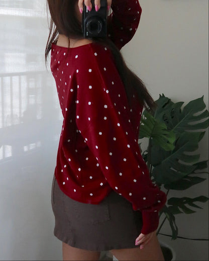 Off Shoulder Polka Dot Sweater (3 colors available)