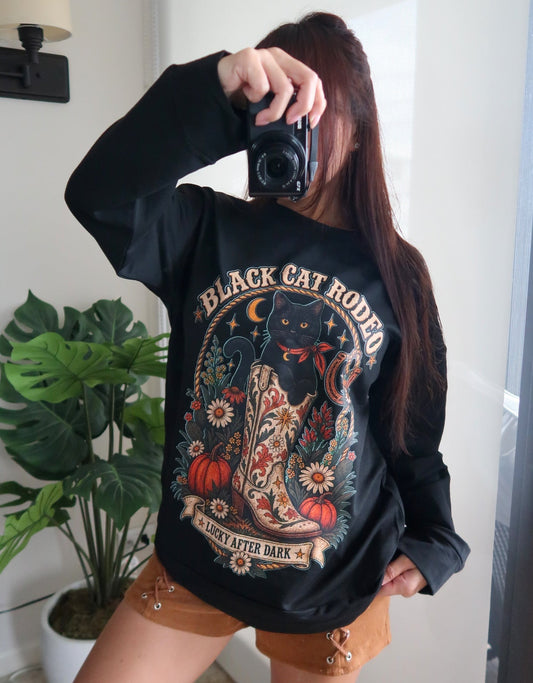 Black Cat Rodeo Halloween Top
