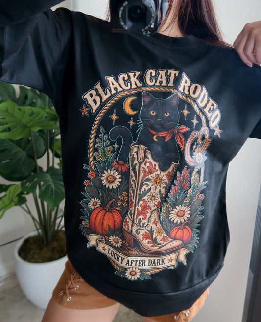 Black Cat Rodeo Halloween Top