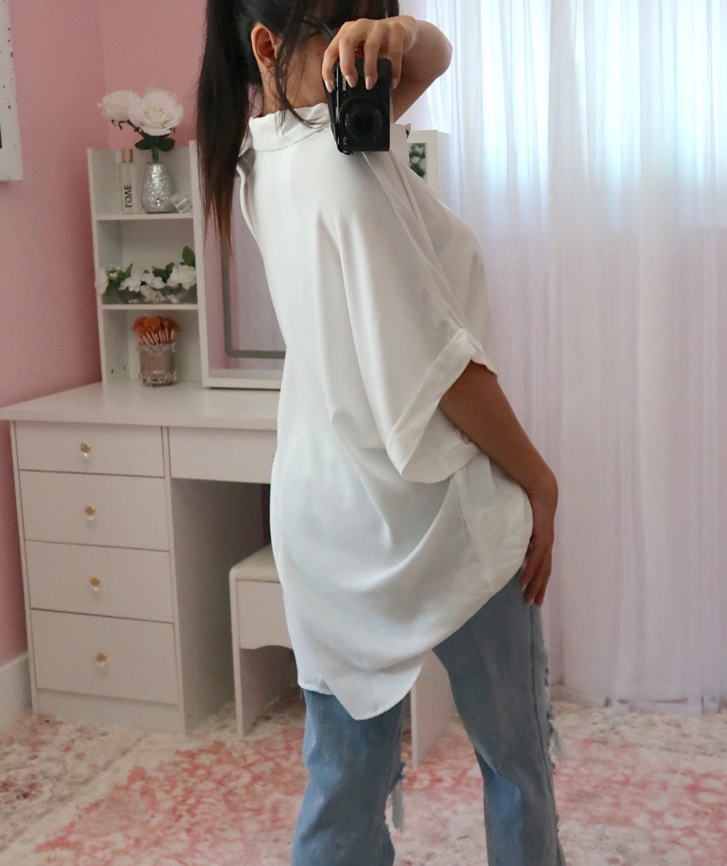 Breezy Half-Button Oversized Shirt - Off White