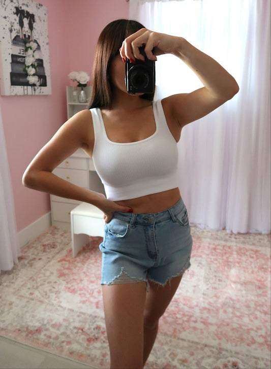 Basic Ribbed Crop Tank - White
