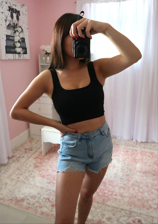 Basic Ribbed Crop Tank - Black
